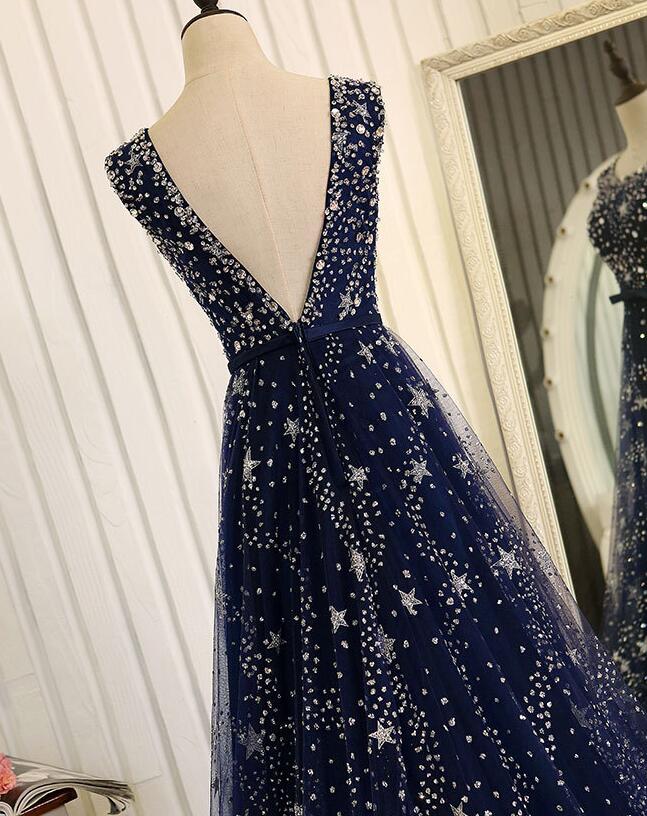 Blue Tulle Simple A-line Long Formal Dress, Blue Prom Dress Graduation Dress TP2144