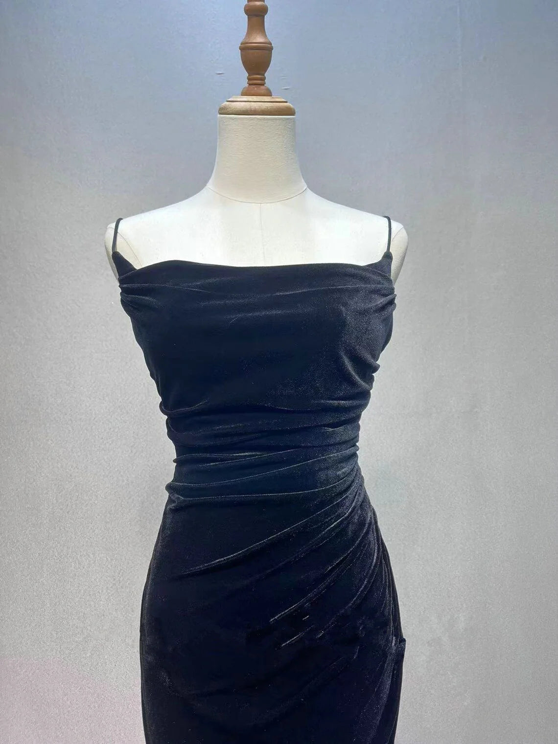 Black Mermaid Velvet  Long Party Dress, Black Straps Prom Dress Formal Dress TP2146