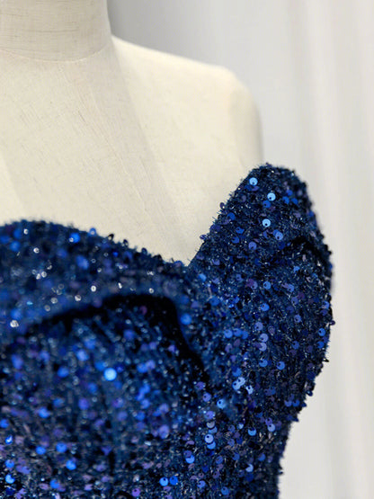 Blue Sequins Sweetheart Off Shoulder Evening Dress, A-Line Blue Long Party Dress Prom Dress TP2147