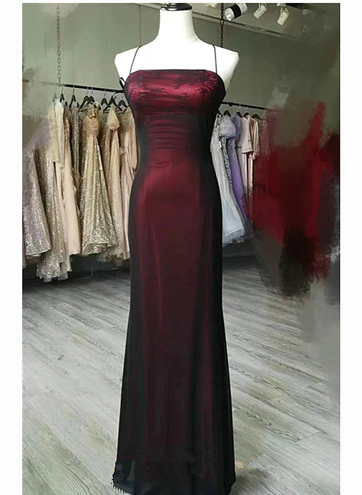 Unique Black and Red Scoop Straps Long Party Dress, Black and Red Evening Dress TP2148