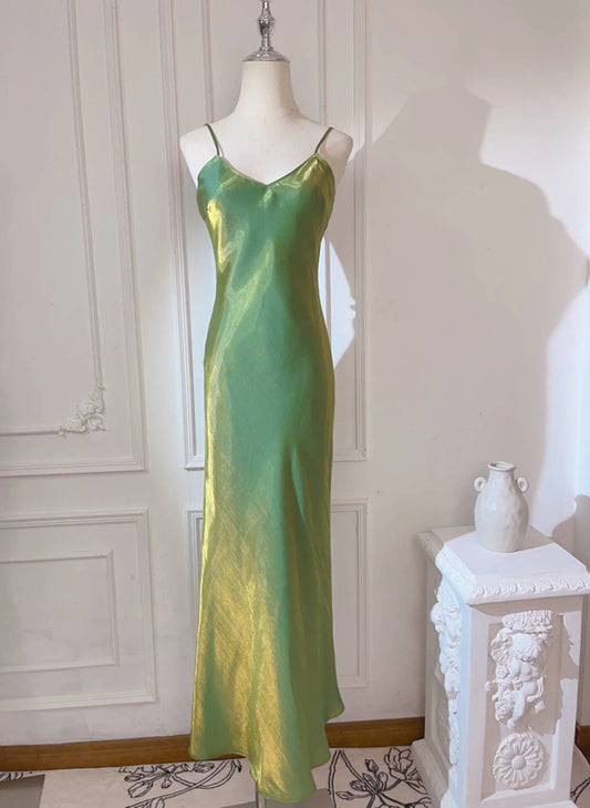 Lovely Green Straps Long Formal Dress, Green Satin Party Dress Evening Dress TP2156