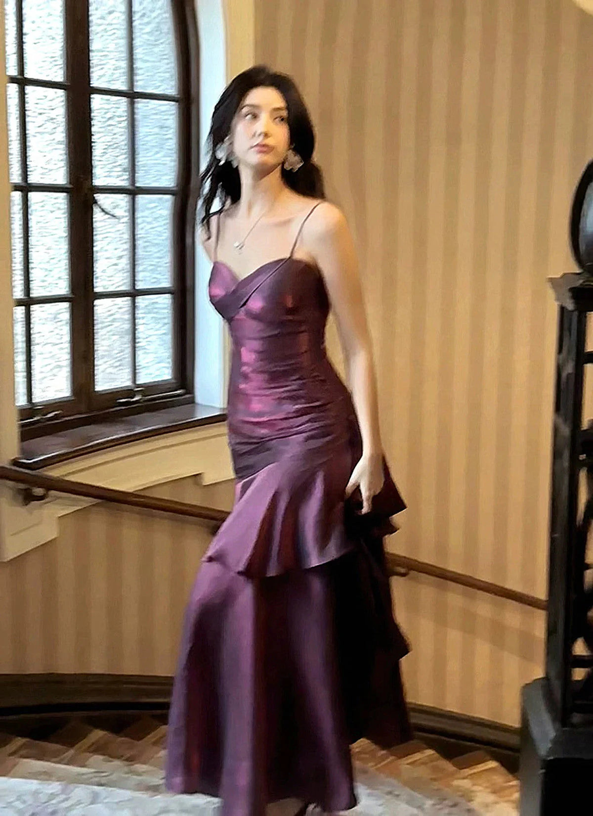 Purple Satin Straps Mermaid Long Formal Dress, Purple Prom Dress Evening Dress TP2157