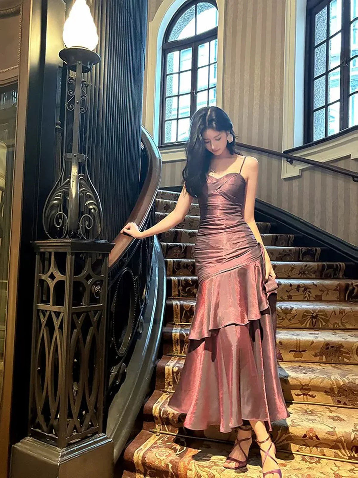 Purple Satin Straps Mermaid Long Formal Dress, Purple Prom Dress Evening Dress TP2157