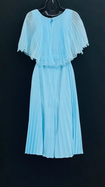 Elegant blue A-line ankle length pleated formal prom dress evening gown TP2160