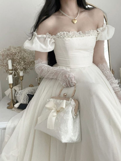 Elegant A-Line Ivory Off-Shoulder Tulle 19th Birthday Princess Dress Prom Dress TP2172