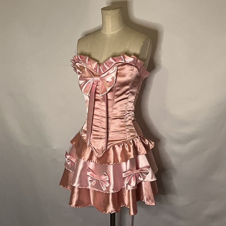 Sweet Pink Two Piece Satin Strapless Sweetheart Neck Mini Birthday Party Dress Prom Dress TP2180