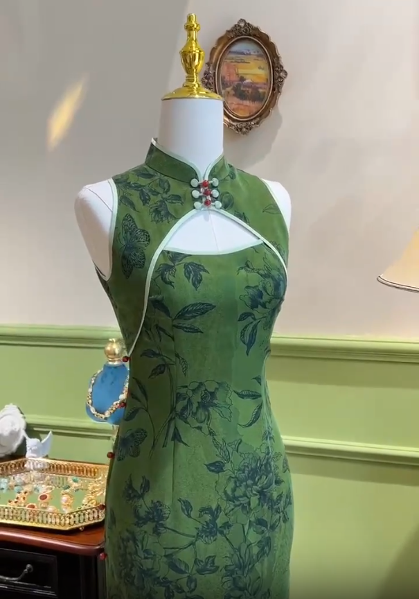 Elegant Green Mermaid Sleeveless Slit Hollow Ball Gown Evening Dress TP2182