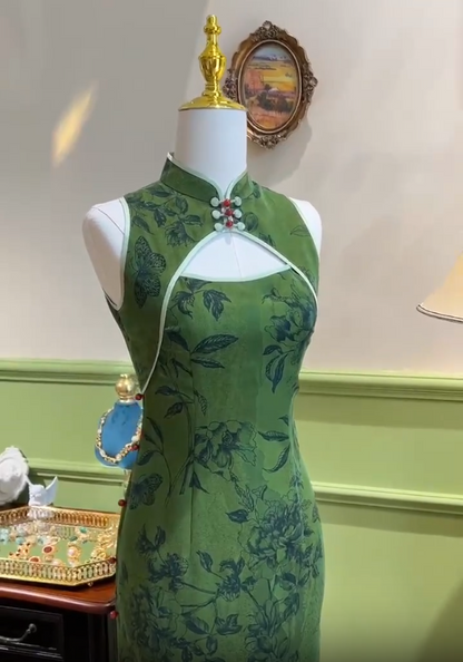 Elegant Green Mermaid Sleeveless Slit Hollow Ball Gown Evening Dress TP2182