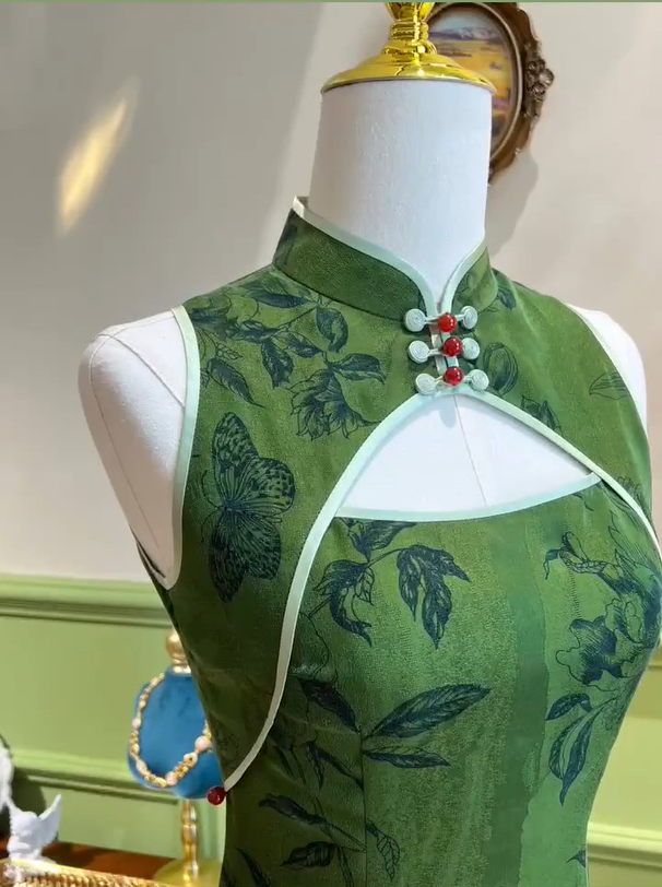 Elegant Green Mermaid Sleeveless Slit Hollow Ball Gown Evening Dress TP2182