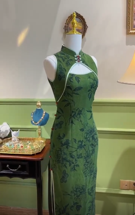 Elegant Green Mermaid Sleeveless Slit Hollow Ball Gown Evening Dress TP2182