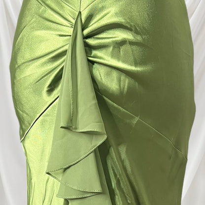 Sexy Green Halter Neck Low Cut Satin Mermaid Formal Prom Dress Evening Gown TP2183