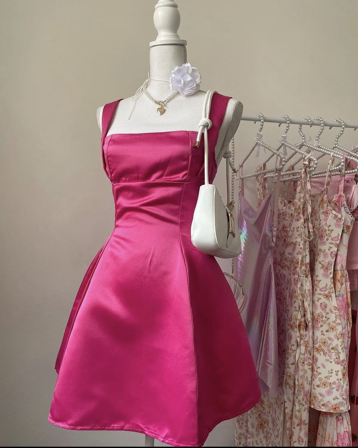 Bright Pink Strapless A-Line Backless Satin Mini Party Dress Homecoming Dress TP2185