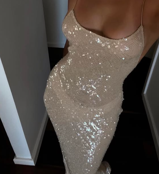 Simple Champagne Strap Sequin Mermaid Backless Ball Gown Evening Dress TP2190