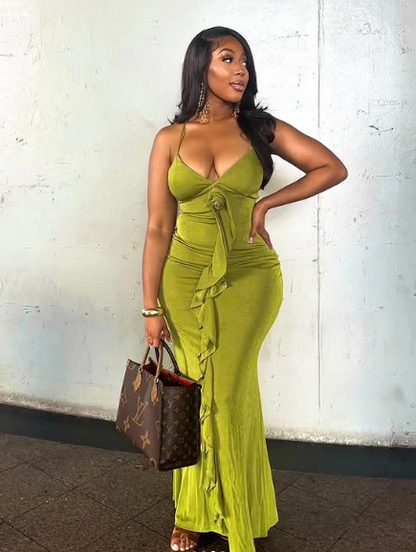Sexy Green Strap Deep V Neck Backless Mermaid Ball Gown TP2191