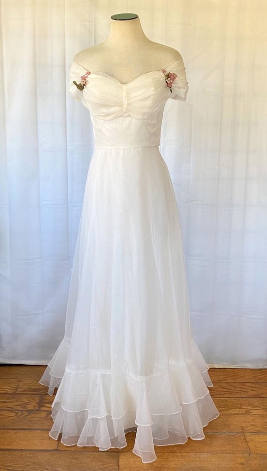 Vintage Ivory Off-The-Shoulder A-Line Floral Formal Prom Dress TP2193