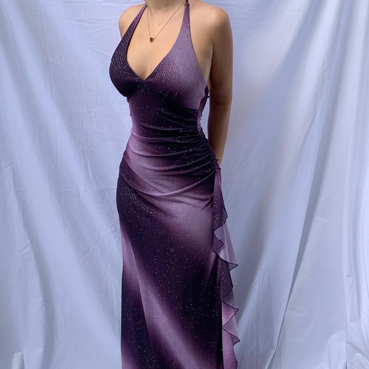 Retro Gradient Purple Halter Neck Deep V Neck Mermaid Ball Gown Evening Dress TP2199