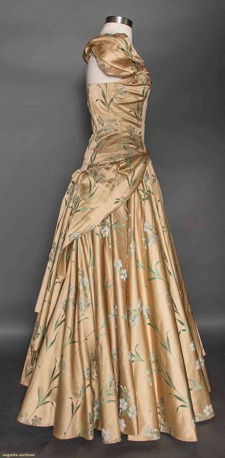 Vintage Champagne A-line Printed Sleeveless Satin Ball Gown Evening Dress TP2203
