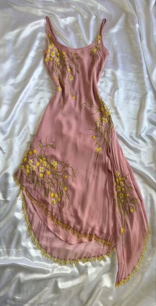 Vintage Pink Strapless Floral Irregular Skirt Ball Gown TP2213