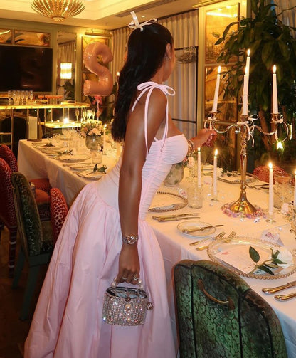 Sexy Pink A-line Strapless Long Ball Gown Evening Dress TP2217