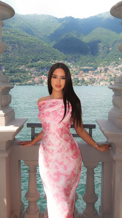 Elegant Pink Off Shoulder Satin Mermaid Long Ball Gown Evening Dress TP2247
