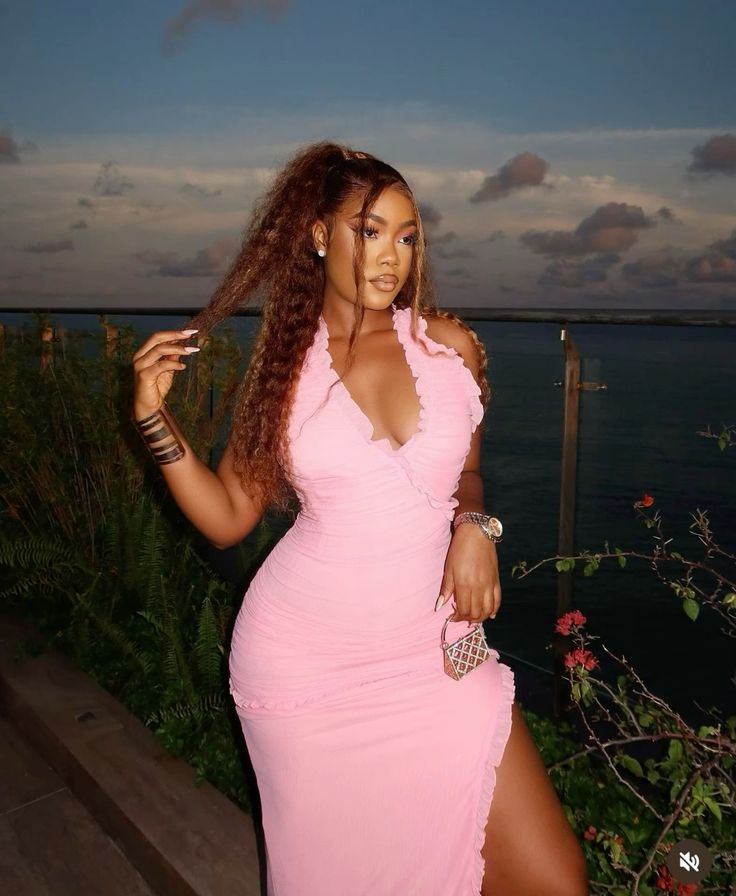 Sexy Pink Halter Neck Slit Mermaid Long Ball Gown Evening Dress TP2262