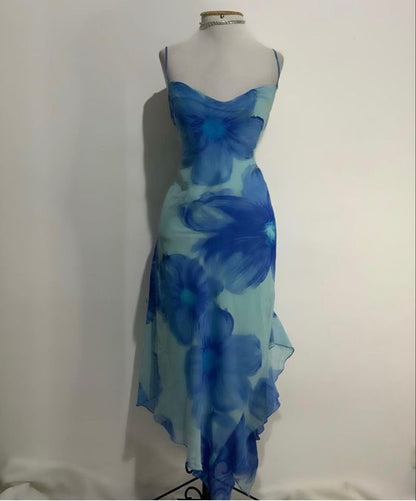 Elegant Printed Strap Chiffon Tea Long Ball Gown Evening Gown TP2263