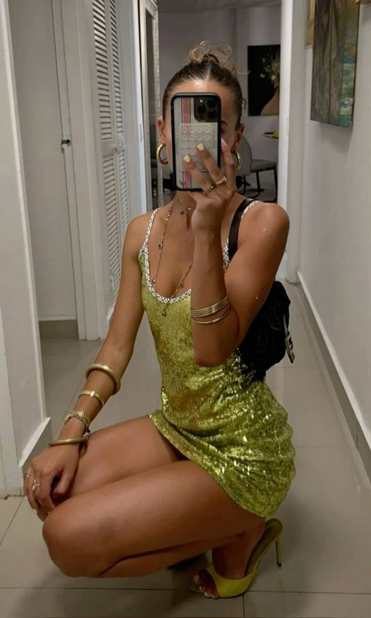 Sparkling Strapless Green Low Neck Sleeveless Mini Ball Gown TP2277