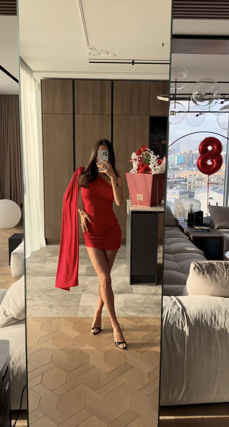 Sexy One Shoulder Red Skinny Mini Prom Dress Evening Gown TP2293