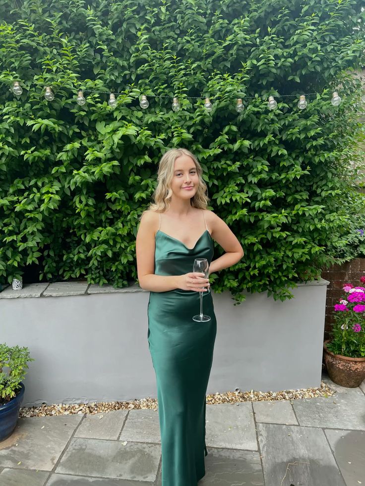 Elegant Green Spaghetti Strap Satin Backless Ankle-Length Prom Dress Evening Dress TP2297