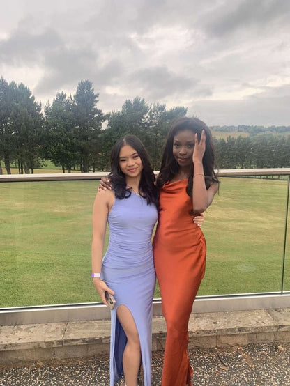 Elegant One Shoulder Soft Bodycon Slit Prom Dress Bridesmaid Dress TP2298