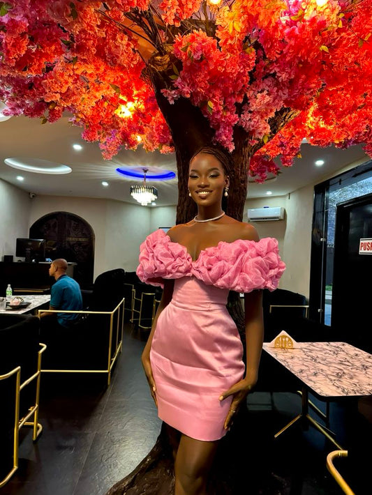 Off Shoulder Pink Bodycon Mini Prom Dress Evening Dress TP2305