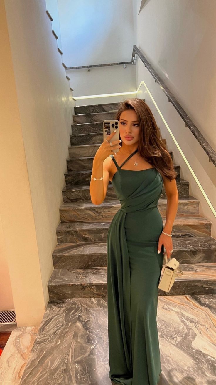 Simple Green Satin One Shoulder Floor Length Formal Prom Dress Evening Gown TP2313