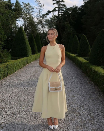 Light Yellow Round Neck Off Shoulder A-Line Length to Ankle Elegant Formal Prom Dress Evening Gown TP2314