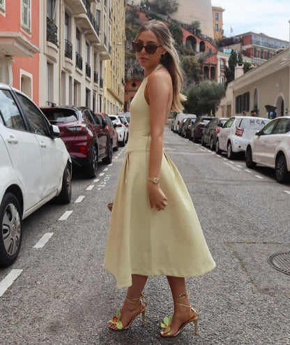Light Yellow Round Neck Off Shoulder A-Line Length to Ankle Elegant Formal Prom Dress Evening Gown TP2314