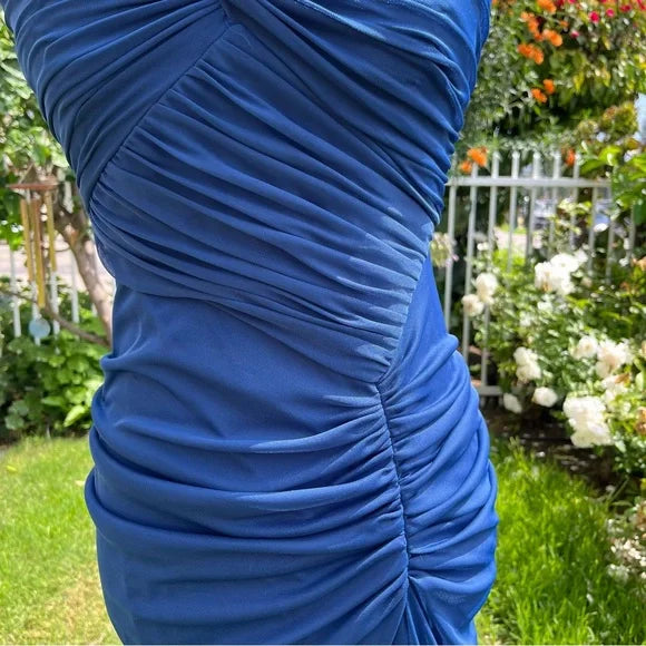 Vintage Navy Strapless Sleeveless Ruffled Mermaid Tulle Ball Gown Evening Dress TP2317