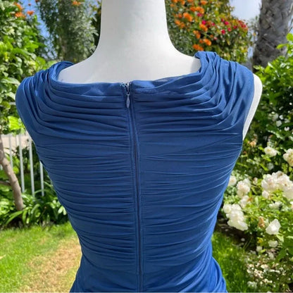Vintage Navy Strapless Sleeveless Ruffled Mermaid Tulle Ball Gown Evening Dress TP2317