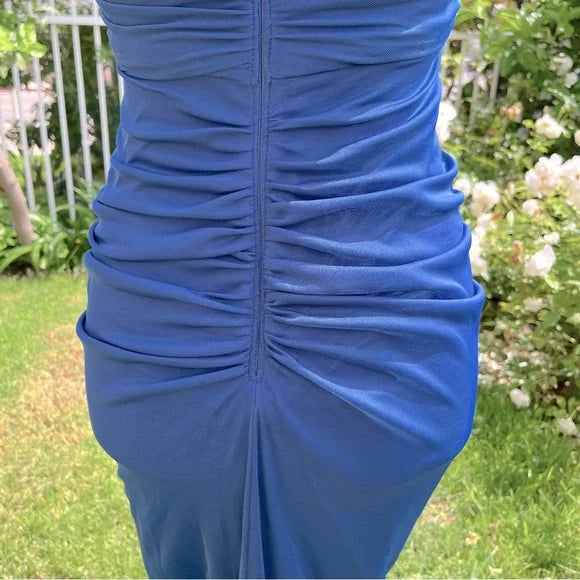Vintage Navy Strapless Sleeveless Ruffled Mermaid Tulle Ball Gown Evening Dress TP2317