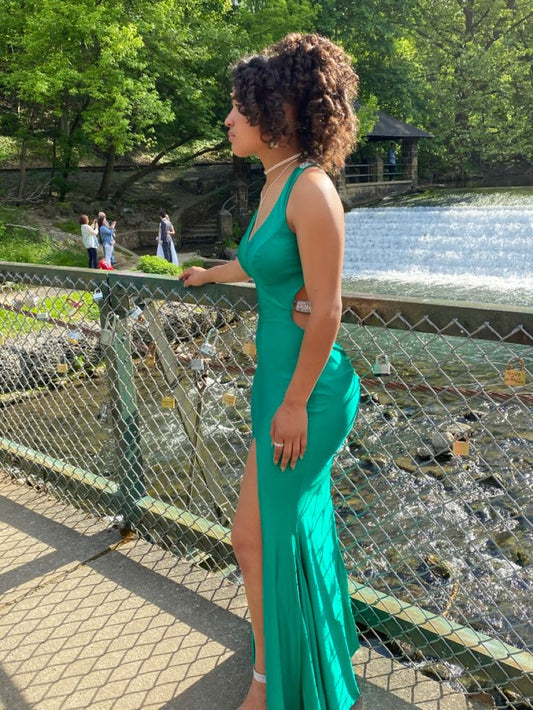 Gorgeous Satin Strap V Neck Sleeveless Backless Mermaid Formal Prom Dress Evening Gown TP2327