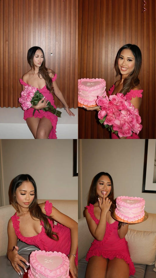 Pink Low Neck Ruffle Irregular Skirt Backless Short Prom Dress Birthday Party Dress TP2340