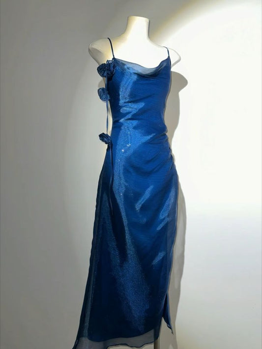 Vintage Blue Strap Mermaid Formal Prom Dress Evening Gown TP2342