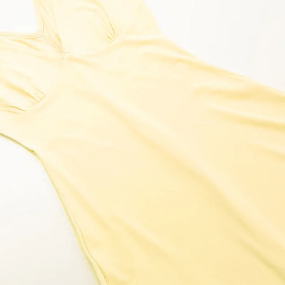 Elegant light yellow strap V-neck slit prom dress evening dress TP2344