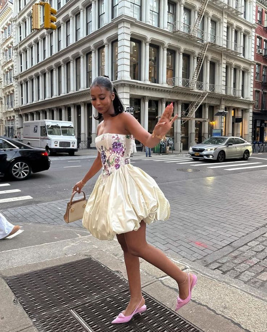 Chic Tutu Embroidery Strapless Ivory Short Ball Gown Party Dress TP2357