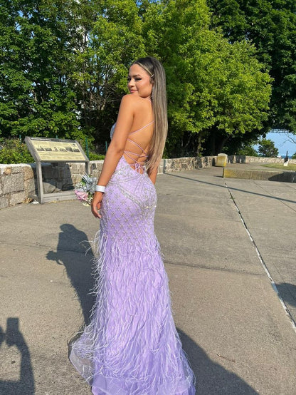 Glamorous Purple Backless Sleeveless Sequin Floor Length Prom Dress Bridesmaid Dress TP2359