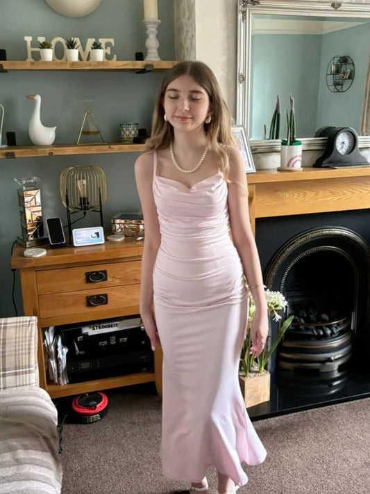 Mermaid Strap Pink Sweetheart Long Formal Prom Dress Evening Gown TP2365