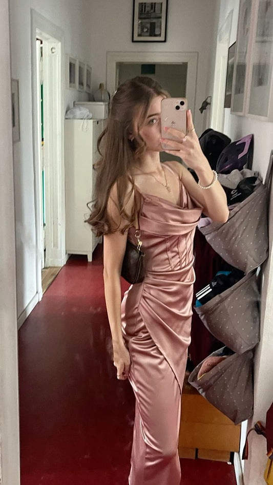 Elegant Satin Strap Sleeveless Long Formal Prom Dress Evening Gown TP2367