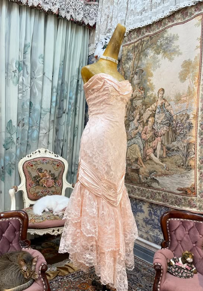 Sweetheart Pink Strapless Satin Bow Lace Long Prom Dress Evening Gown TP2380