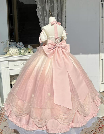 Cute Sweetheart Princess Sweet 16 Quinceanera Halter-neck A-Line Bow Birthday Party Dress Prom Dress Ball Gown TP2386