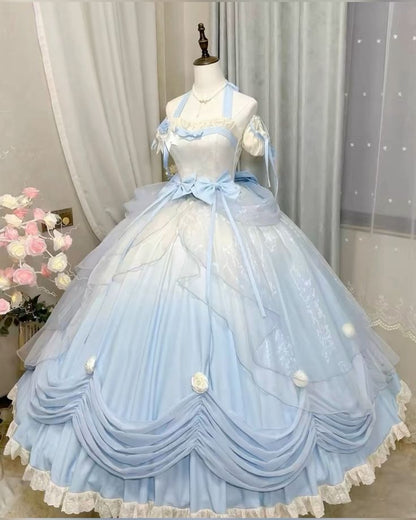 Cute Sweetheart Princess Sweet 16 Quinceanera Halter-neck A-Line Bow Birthday Party Dress Prom Dress Ball Gown TP2386