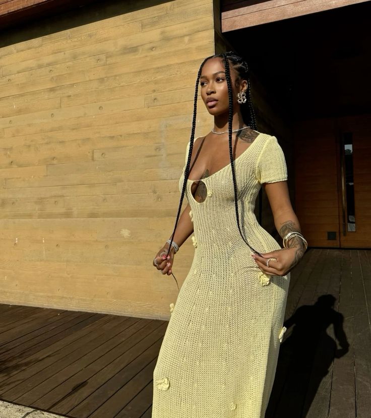 Sexy Light Yellow Short Sleeve Hollow Knitted Mermaid Floor Length Ball Gown Party Dress TP2406