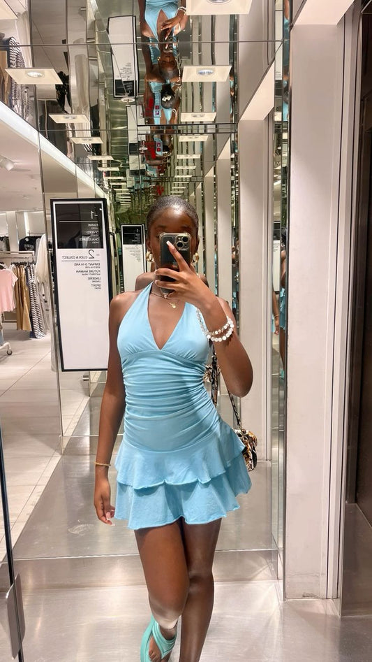 Sexy Blue Halter A-Line Short Prom Dress Party Dress TP2412